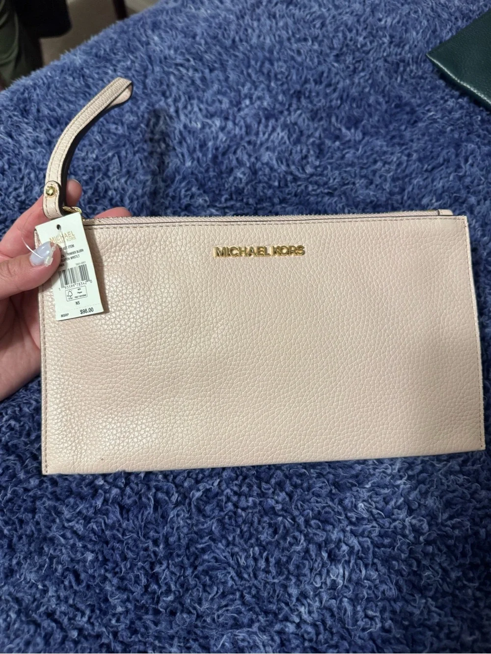 Michael Kors Blush Pink Pebbled Leather Wristlet Clutch
